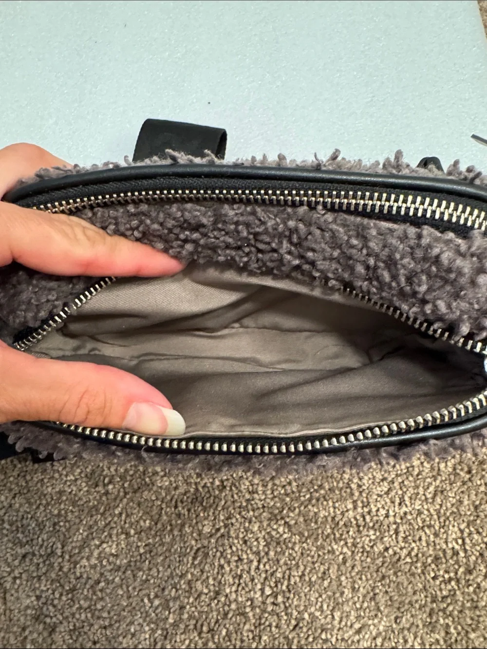 Marc Jacobs teddy shearling gray the snapshot crossbody bag purse